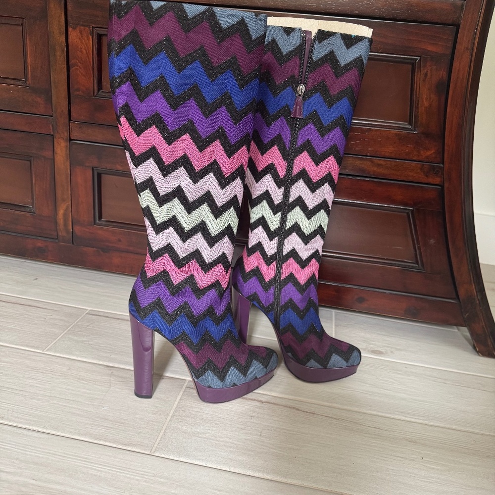 Missoni Rachel Zig Zag Lame Boots – Size 38 – Nero/Blue/Prugna – Worn Once